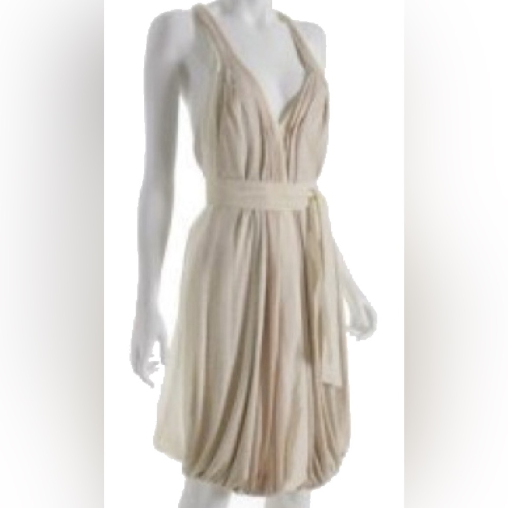 New BCBG Max Azria Runway Bubble Hem Dress Twist Back L Ivory Pink